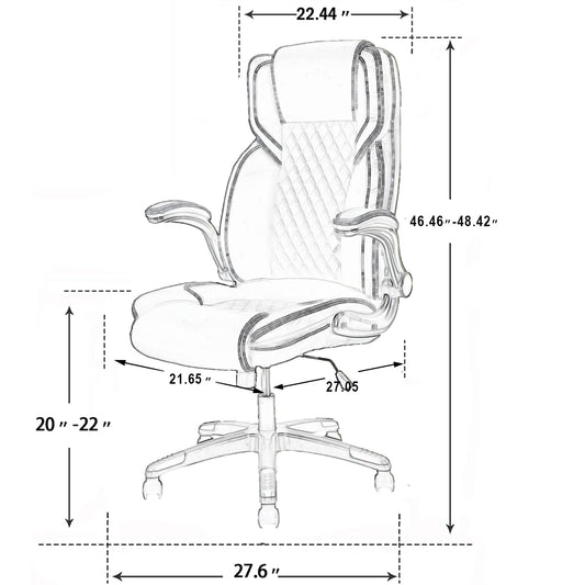 KCREAM Bürostuhl Computer hohe Rückenlehne verstellbare Flip-up-Armlehnen Ergonomischer Schreibtischstuhl Executive Diamond-Stitched PU Leder Swivel Task Chair mit Armlehnen Lendenwirbelstütze