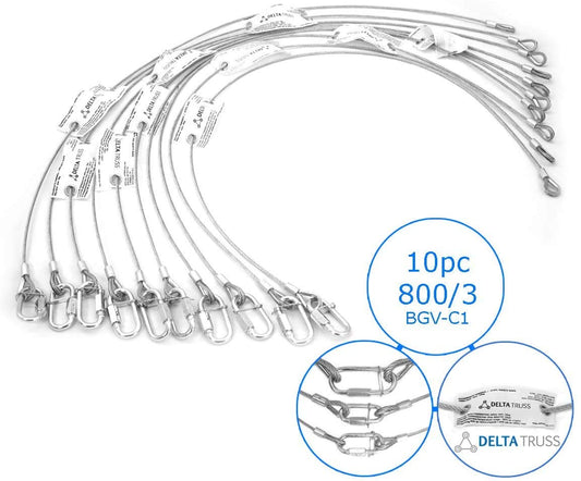 10 x Sicherheits-Fangseil/Safety/Sicherungsseil gefertigt nach DGUV 115-002 (ehemals BGV-C1) zur Sicherung von Lasten über Personen (800/3 mm)