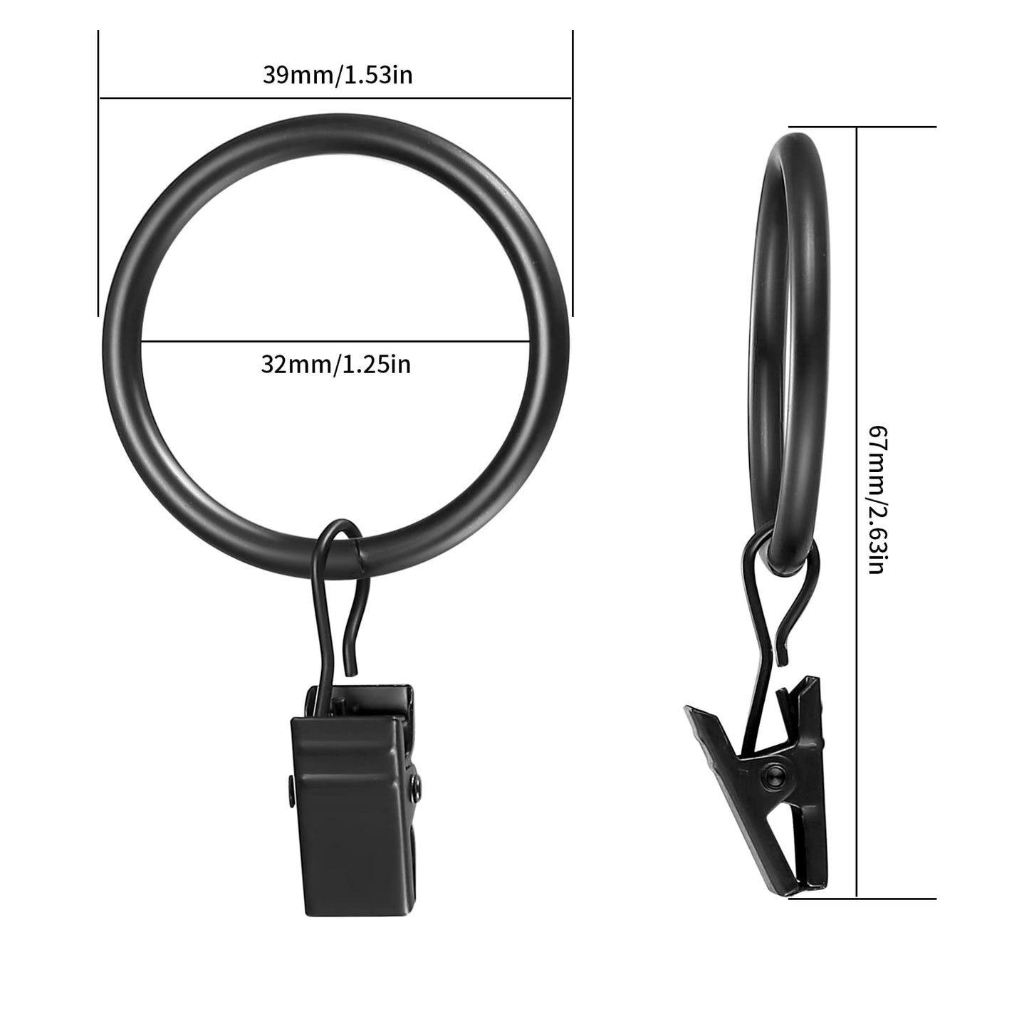 50 Stück Gardinenringe Vorhangringe, Vorhang Clips für Gardinenstange, Duschvorhang Metallklammern mit Clips Haken für Fenster Tür Duschvorhang