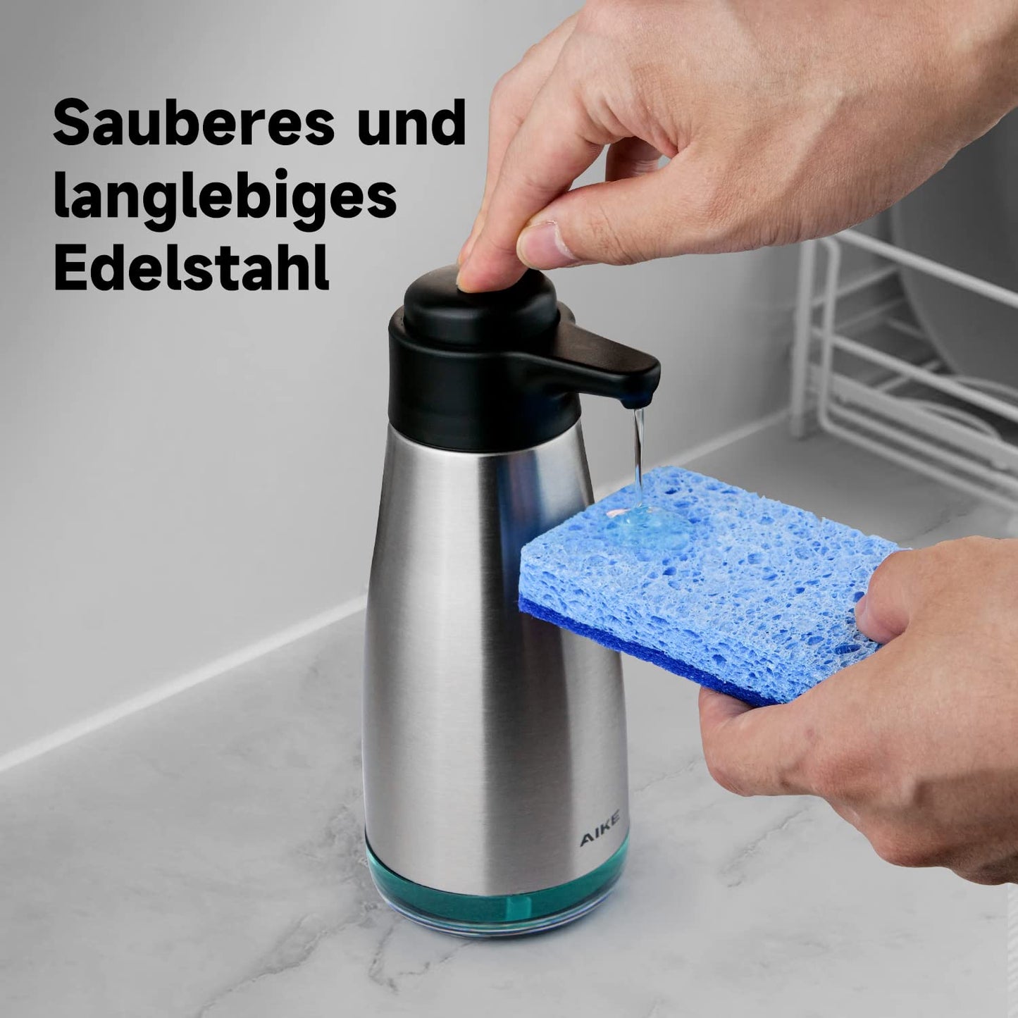 AIKE AK1062 Seifenspender Edelstahl, 470 ml Flüssigseifenspender, Geschirrspülseifenspender für die Küche Silber
