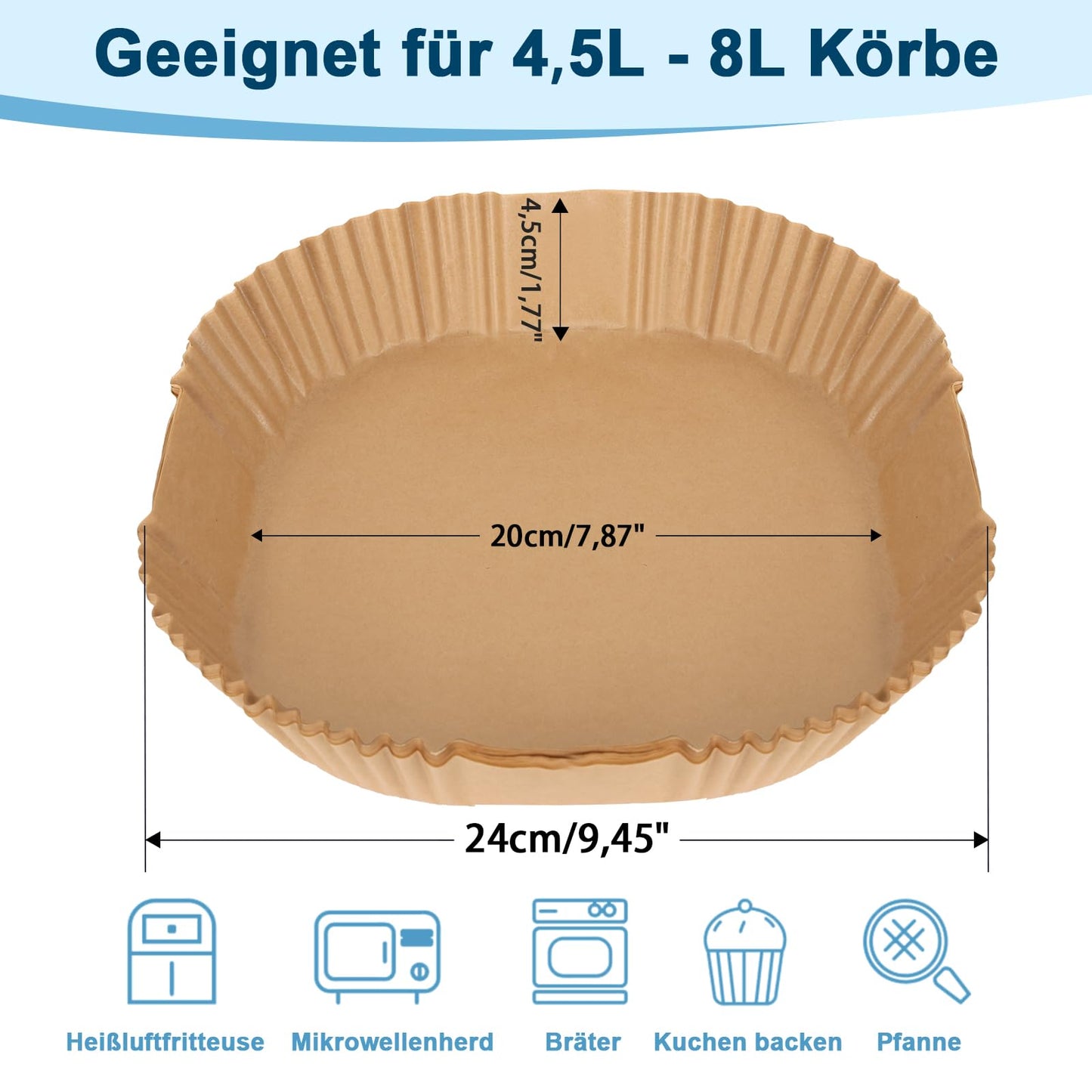 100 Stück Backpapier für Heißluftfritteuse 4,5L-8L, Stone TH 20-24cm Airfryer Backpapier Pergamentpapier Liner Kompatibel mit COSORI Philips Cecotec Midea Russell Hobbs XL XXL Airfryer
