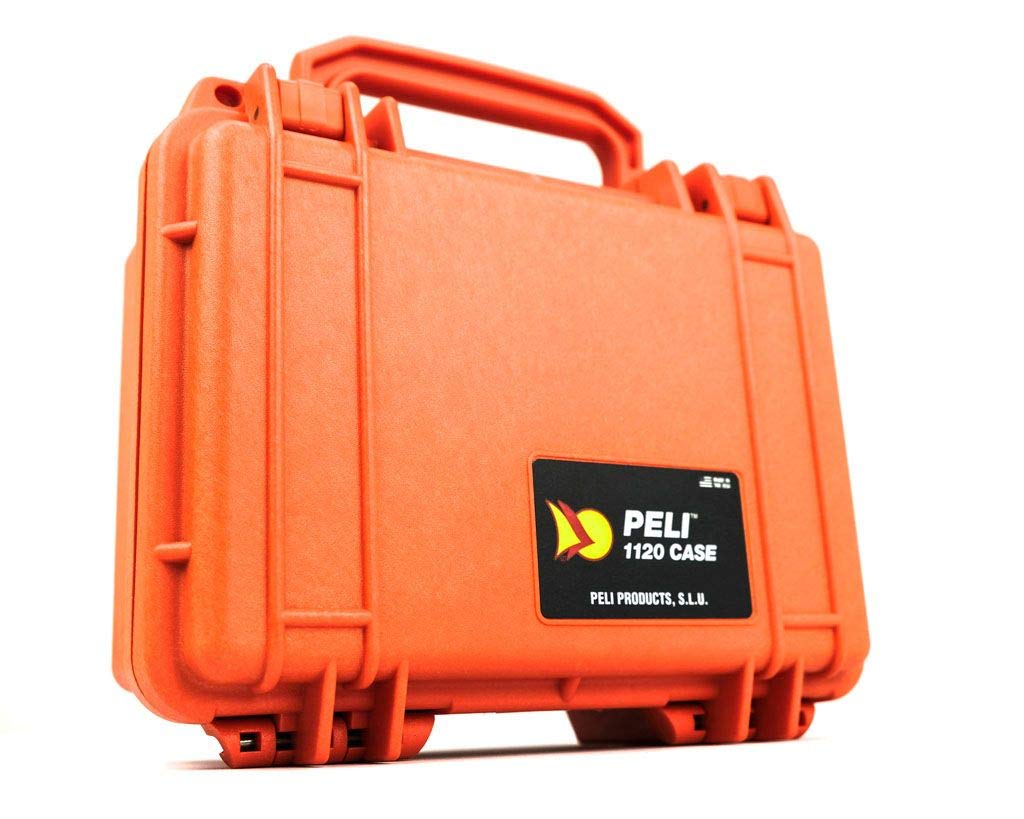 PELI 1120 Koffer, Widerstandsfähiger Schutzbehälter, IP67 Wasser- und Staubdicht, 2L Volumen, Ohne Schaum, Orange, 1120-001-150E