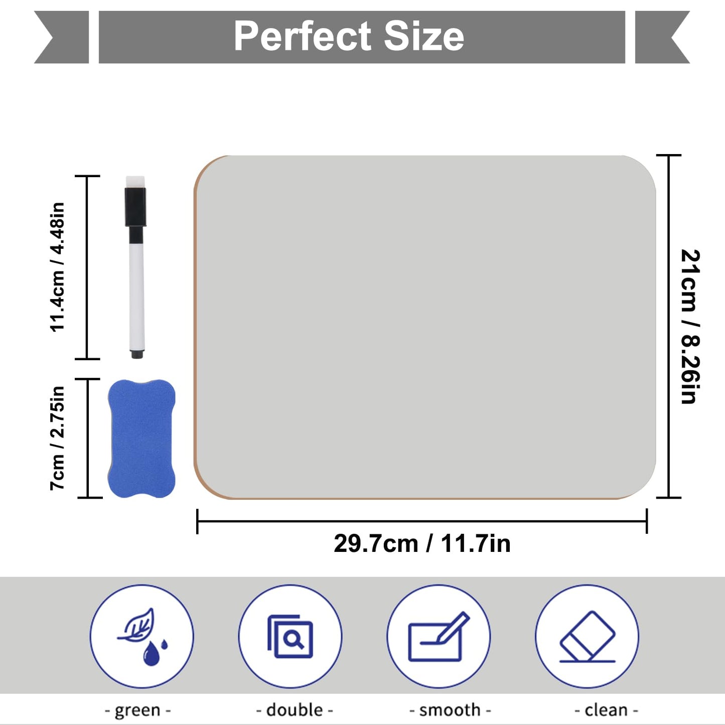 Hisredsun 2 Stück Small Dry Erase White Board, 21 x 29.7 cm Doppelseitiges Mini Whiteboard mit 2 Stiften und 2 Radiergummis, Langlebige tragbare Whiteboards für Klassenzimmer, Zuhause und Büro
