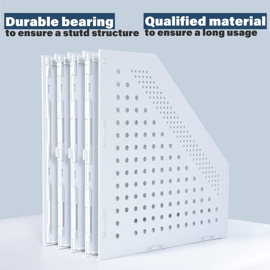 FRETONBA Faltbarer Stehsammler A4 mit 4 Fächern – Aktenmagazinhalter & Schreibtisch-Organizer für Büro, Schule & Zuhause – Hellgrau