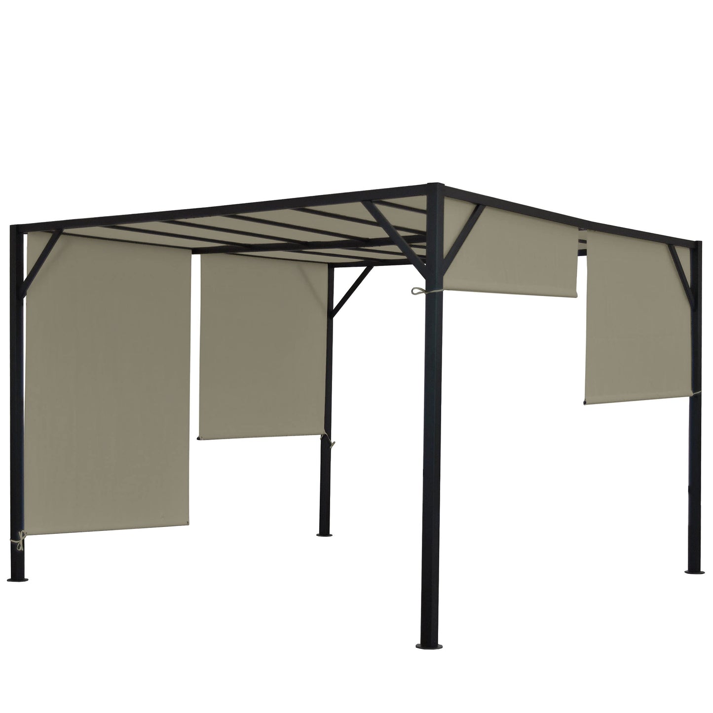 Pergola Baia, Garten Pavillon Terrassenüberdachung, stabiles 6cm-Stahl-Gestell + Schiebedach Taupe - 4x4m