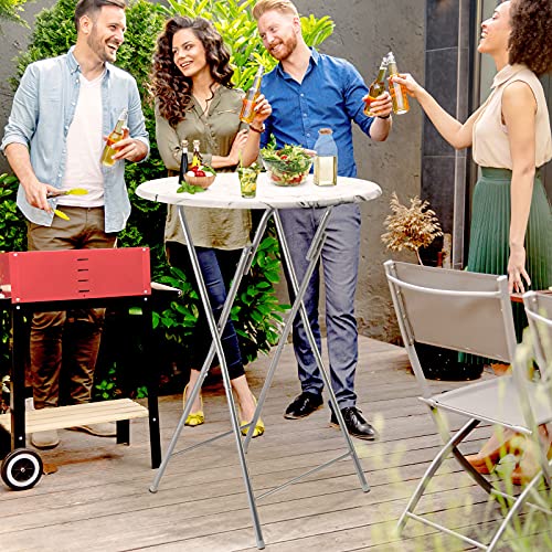 Casaria® Stehtisch 2er Set Klappbar Höhe 110cm Ø 60cm Marmor Optik Beistelltisch Klapptisch Bartisch Cocktail Esstisch Rund Hochtisch Gartentisch weiß