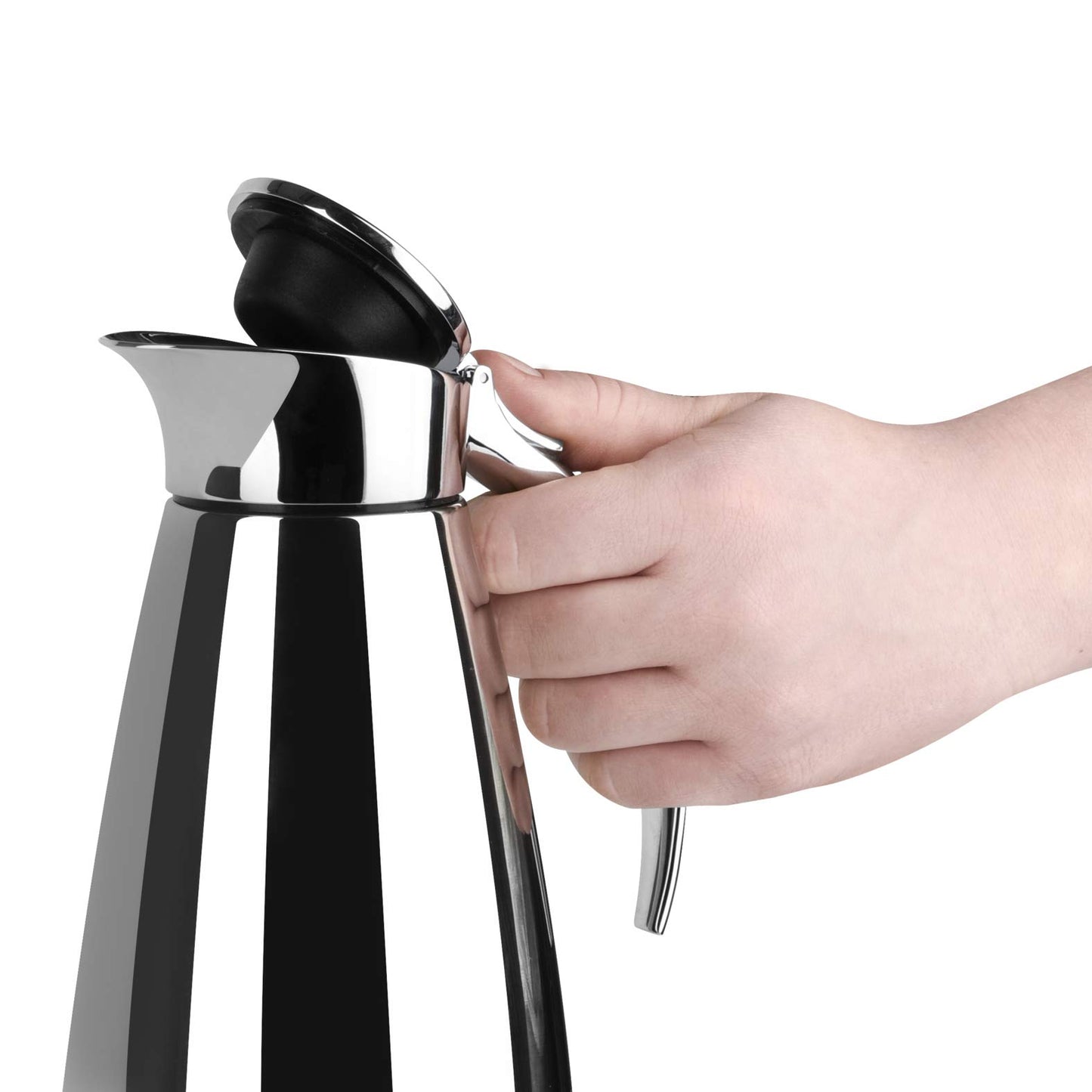 Emsa Eleganza Isolierkanne 502488 | 0,6 L Fassungsvermögen | Easy Open Verschluss | 12h heiß, 24h kalt | Edelstahl