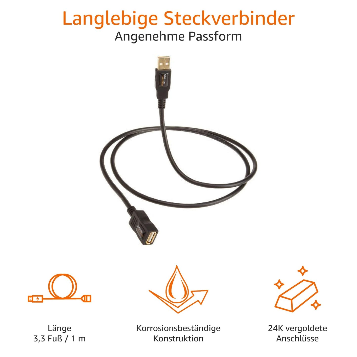 Amazon Basics 7GV4 USB-A 2.0 Stecker auf A-Buchse Verlängerungskabel (1 m), Schwarz