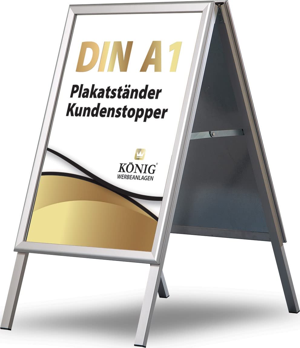 Plakatständer Keitum DIN A1 silber | Ecken auf Gehrung | beidseitig für 2 Plakate | Rückwand aus verzinktem Stahlblech | entspiegelte Schutzscheiben | wetterfest | Kundenstopper Gehwegaufsteller