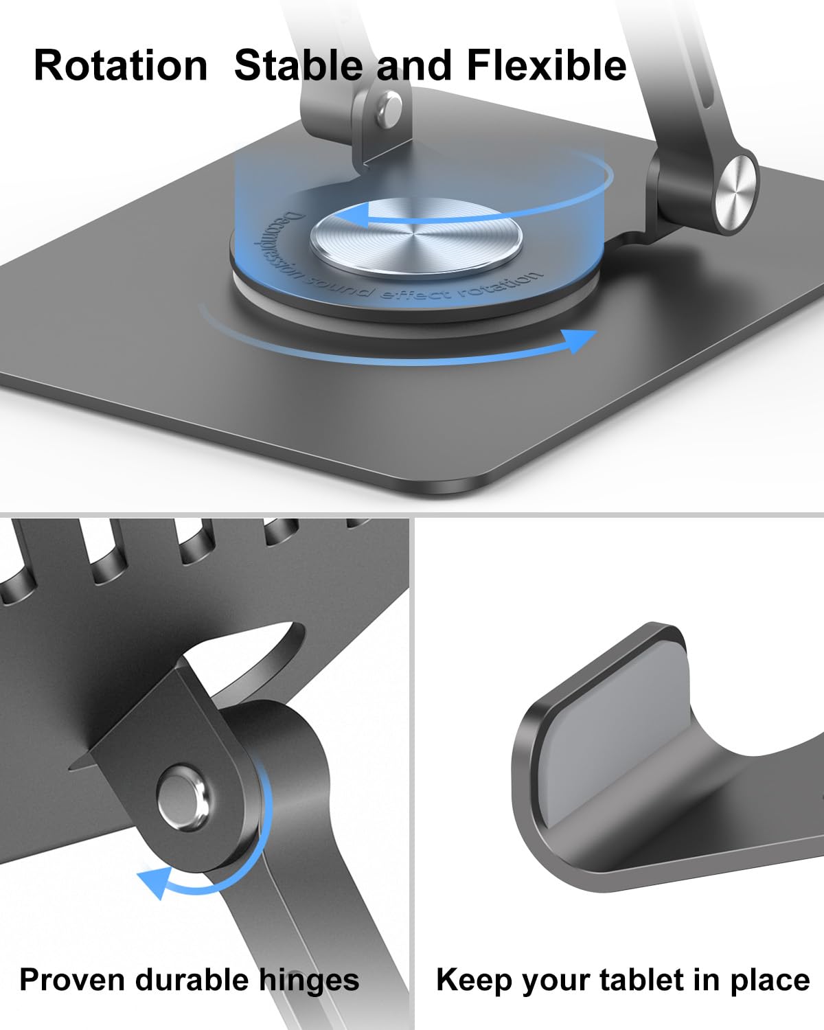 JOIOT Tablet Ständer Verstellbarer Tablet Halterung Tisch mit 360°Drehbarer Basis Aluminium Tabletständer Faltbarer Ipad Halterung Ipad Ständer Kompatibel mit Ipad Tablet iPhone bis 13 Zoll Schwarz