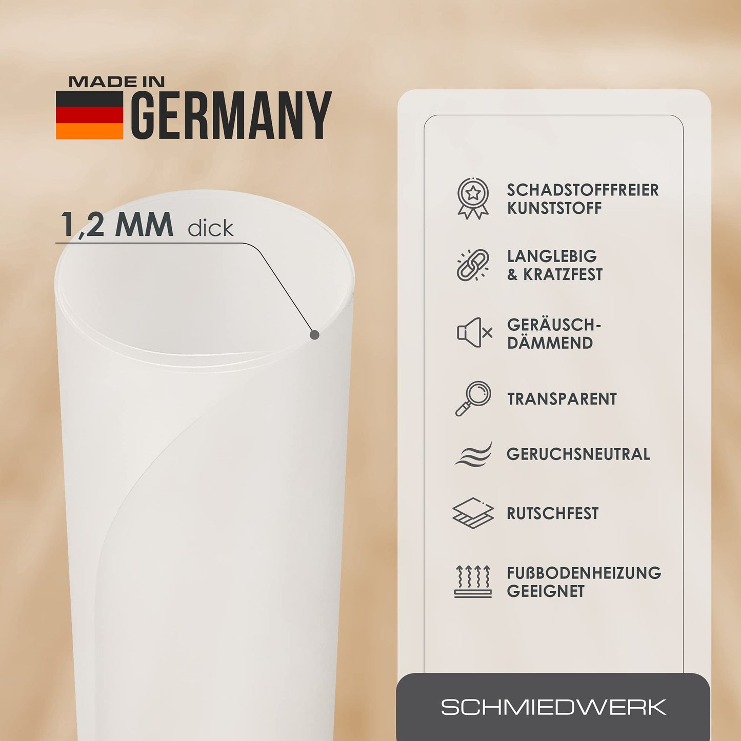 SCHMIEDWERK Bürostuhl Unterlage versch. Größen - Bodenschutzmatte für Schreibtischstuhl Antirutsch in milchweiß | Made in Germany (90x120cm)
