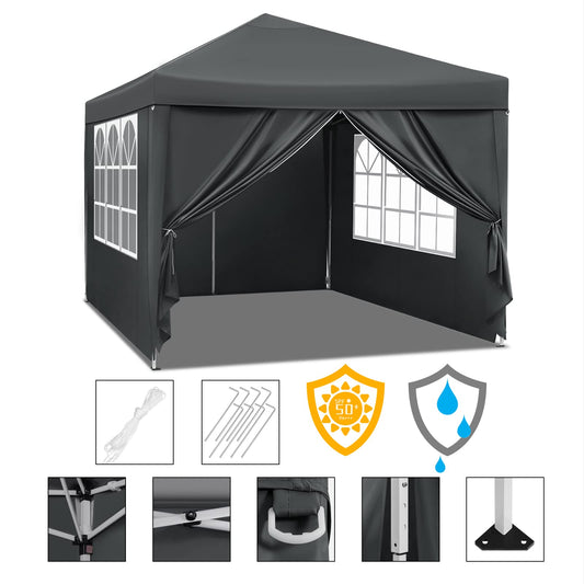 WOLTU Pop-Up wasserdichter Faltpavillon Sonnenschutz Event Pavillon mit Seitenwänden Gartenpavillon auf Terrasse Camping Festival Pagodenzelt aus Oxford Metallrahmen 3 x 3 m Anthrazit
