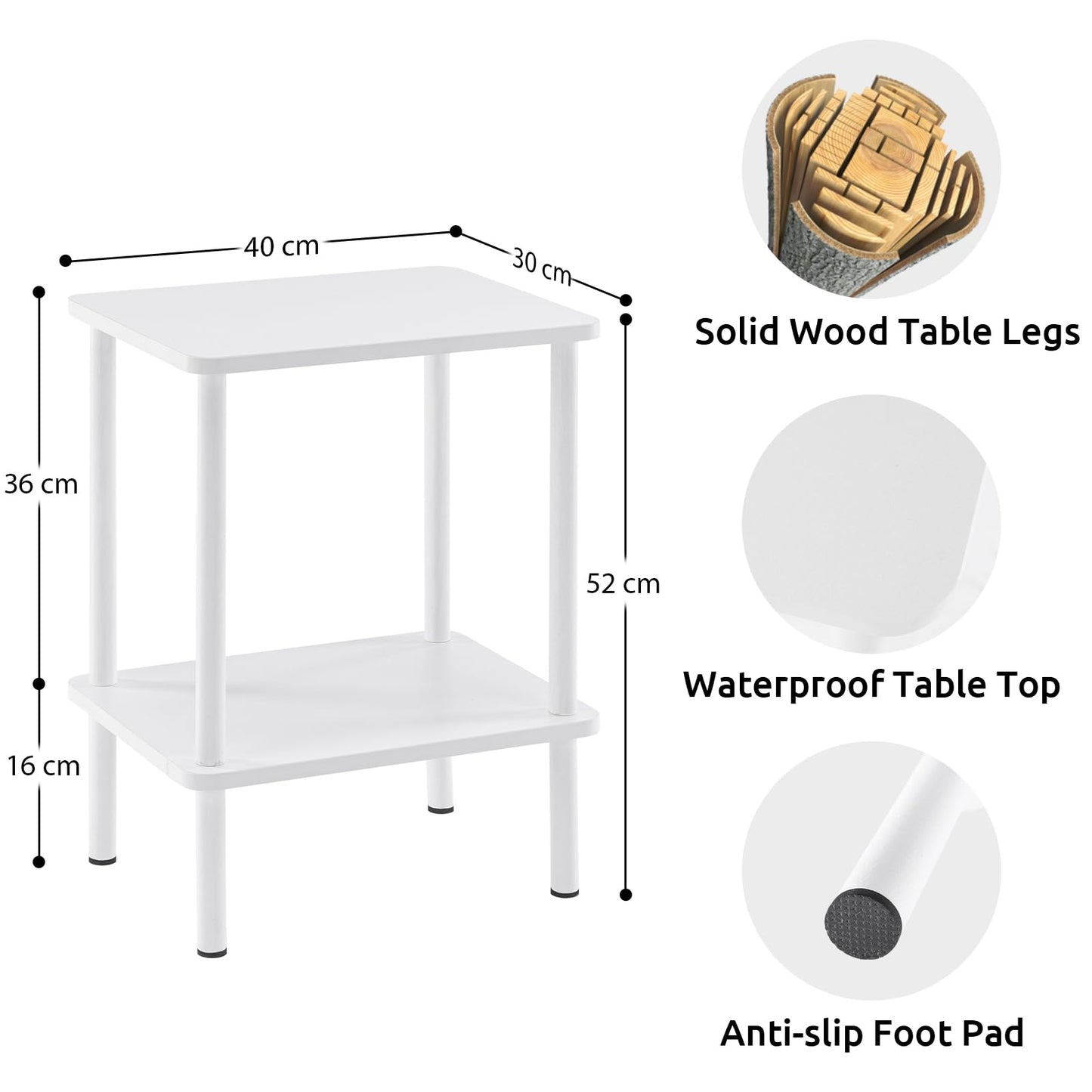 APICIZON Beistelltisch Holz, 2 Tier Beistelltisch Weiss, Nachttisch Schmal, 40x30x52cm, Beistelltische Klein mit Stauraum, Beistelltische Schmal für Wohnzimmer, Schlafzimmer, Balkon