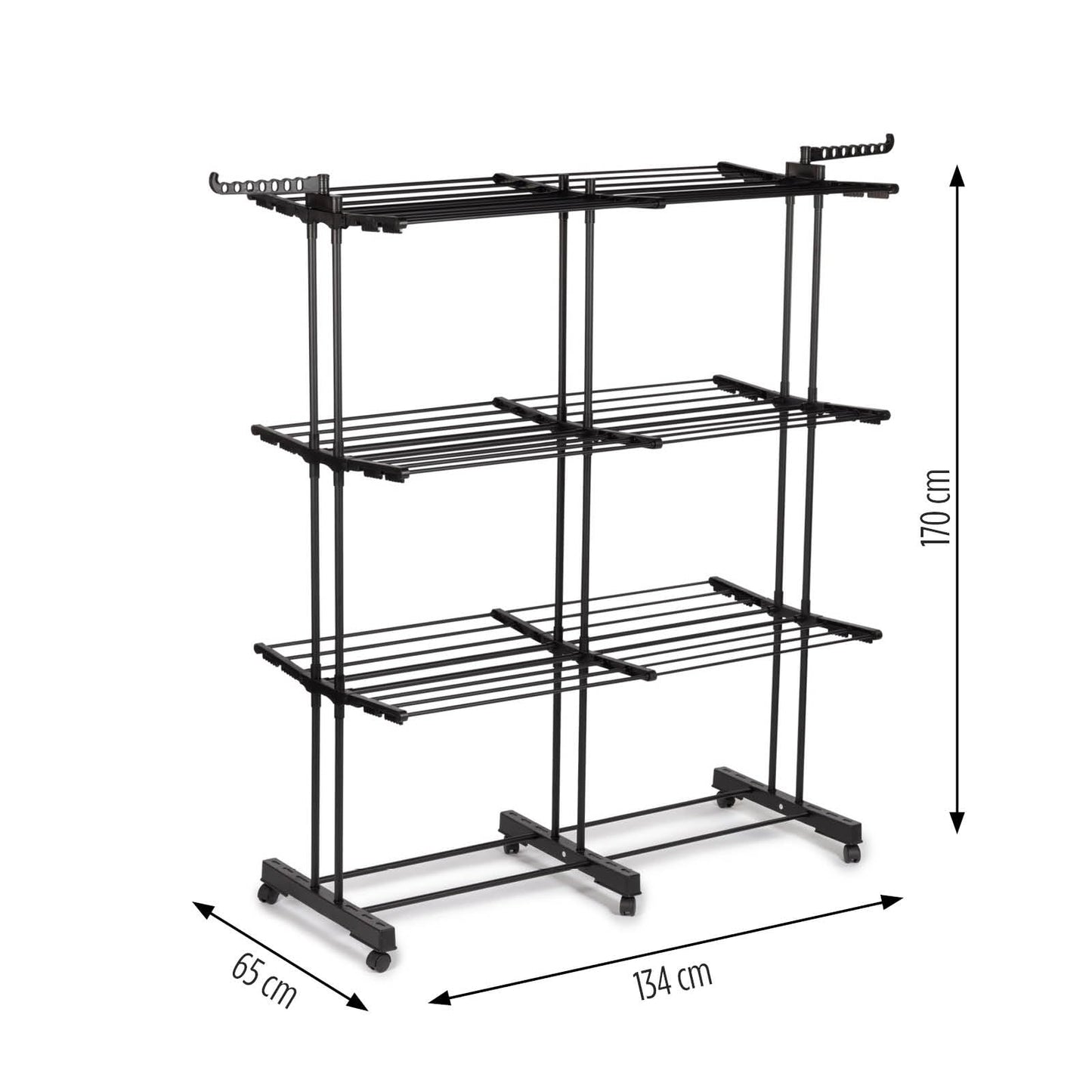 Vitapur Wäscheständer VertyDry Duo, Vertikaler Wäscheständer, 3-stufiger Turmwäscheständer Holz, Platzsparender Hoch Standtrockner für Balkon, XXL Wäschetrockner Ständer