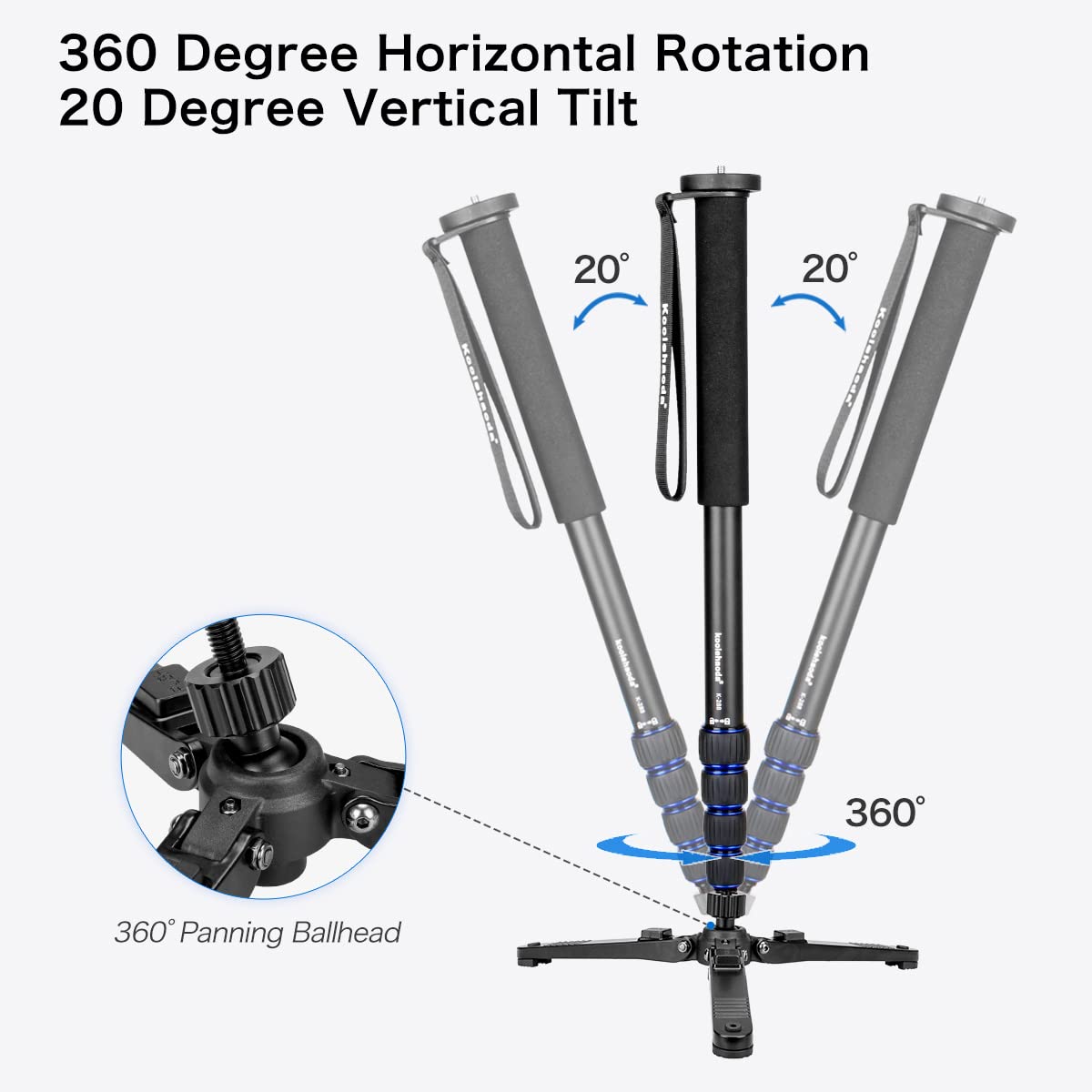 Koolehaoda Ausziehbares Kamera-Einbeinstativ aus Aluminiumlegierung mit Stativstützbasis, 5-teilig, 52 cm – 168 cm, verstellbar für DSLR-Kamera-Camcorder-Video, Nutzlast bis zu 7 kg. K-288+M3