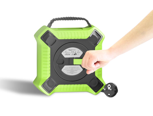 MutecPower Kabeltrommel 15m Outdoor IP44 mit 4 schutzkontaktsteckdosen, kabelrolle außen H05RR-F 3G1,5 Schwartz/Grün