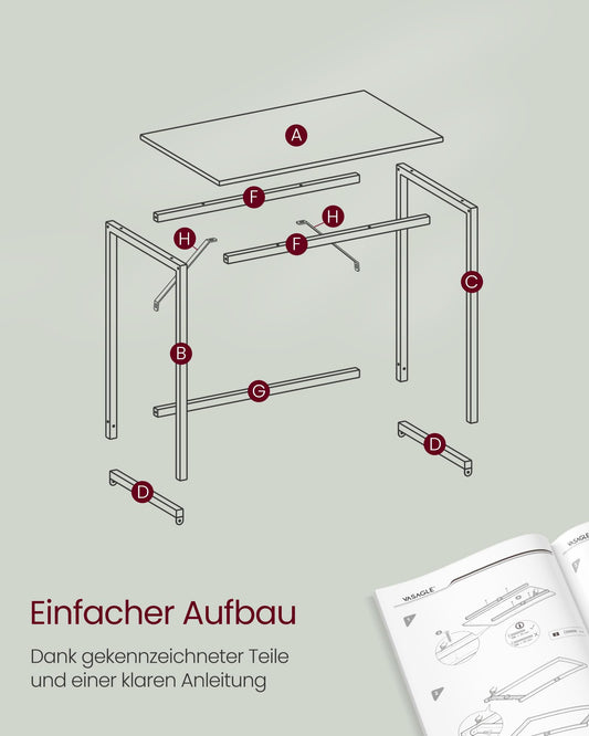 VASAGLE Schreibtisch, Kleiner Computertisch, Bürotisch, für Arbeitszimmer, Schlafzimmer, 60 x 120 x 76 cm, moderner Stil, Metallgestell, ahornweiß LWD039W01
