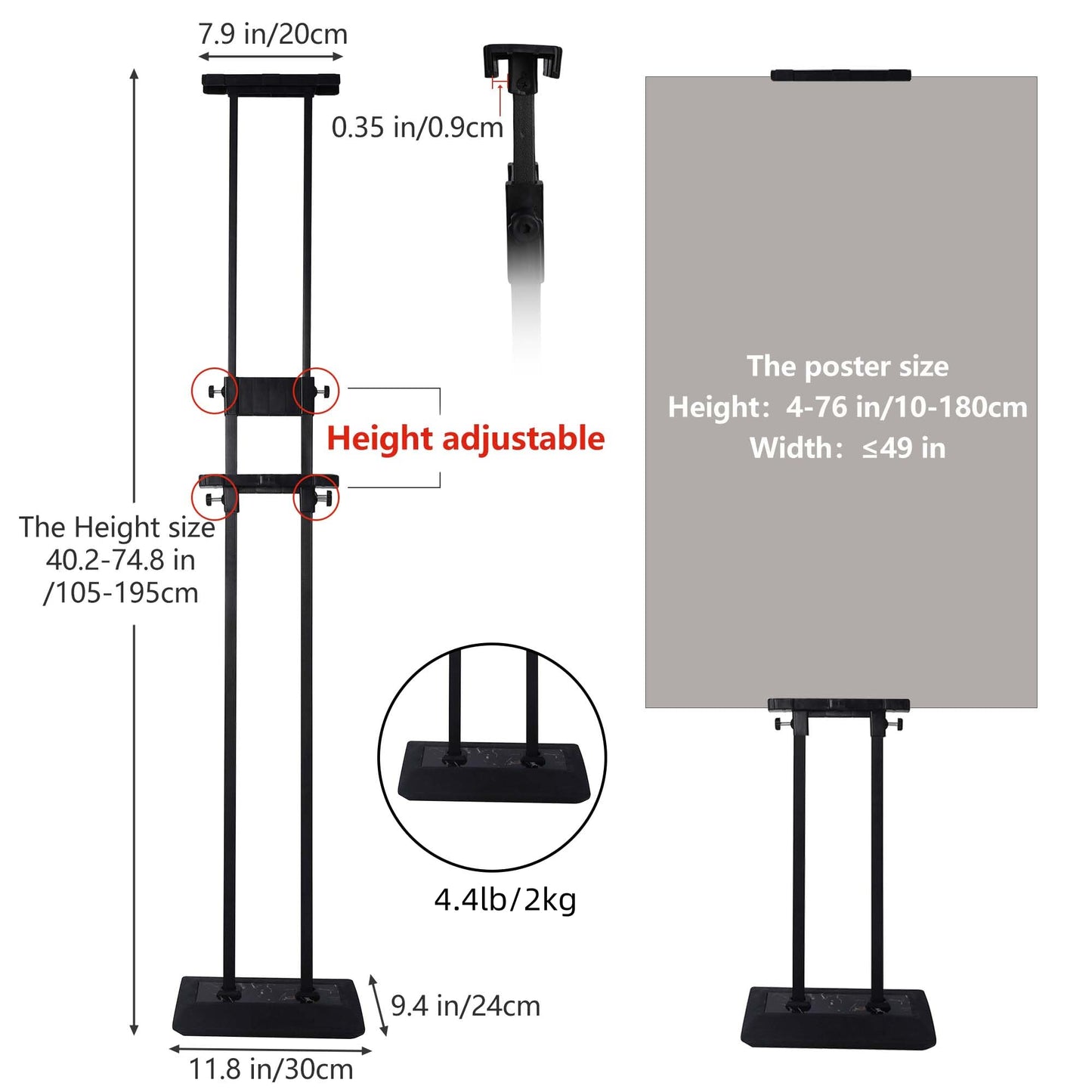 uyoyous Verstellbarer Plakatständer mit 2 kg gewichtetem Sockel, beidseitig Gehwegaufsteller Werbetafel, wetterfester Infoständer rutschfest, für Hochzeiten, Messen, Einzelhandel, Menüs