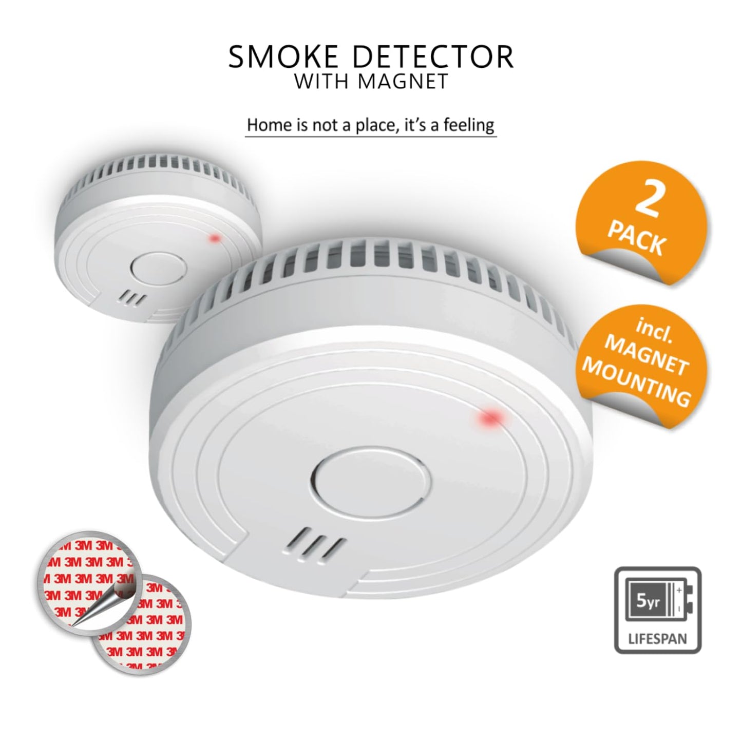 ELRO FS1805 2-Pack Rauchmelder mit Magnetklebe Kit, 5 Jahre Batterie und Garantie/DIN EN14604, Weiß, 2 Stück