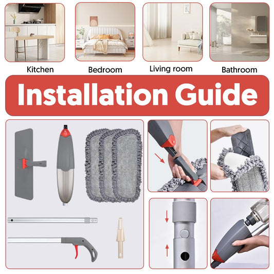 Wischer mit Sprühfunktion, Domi-Patrol Bodenwischer Sprühfunktion mit 3 Waschbaren Mikrofaserbezug, Sprühwischer Für Schnelle Reinigung mit 435ml Nachfüllbarer Wassertank, Grau Wischer