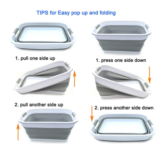 SAMMART 41L Collapsible Plastic Laundry Basket - Foldable Pop Up Storage Container/Organizer - Portable Washing Tub - Space Saving Hamper/Basket (Grau)