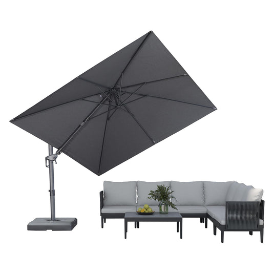 PURPLE LEAF Ampelschirm Twist 300 x 300 cm Sonnenschirm mit Strapazierfähiges Gewebe, Gartenschirm mit Kurbel, Gestell Alu, 360° Rotation, Beidseitig Axial Schwenken, UV50+, Anthrazit