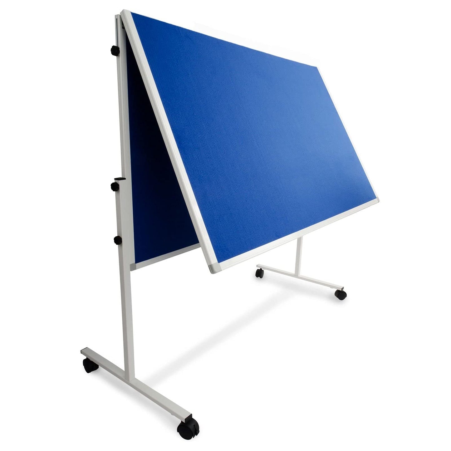 Floordirekt Filz Moderationstafel | Mobil & Klappbar | Filztafel Pinnwand mit feststellbaren Rollen | Metaplanwand Doppelseitig nutzbar | Inkl. Stellfüße & Rollen (150 x 120 cm, Blau)