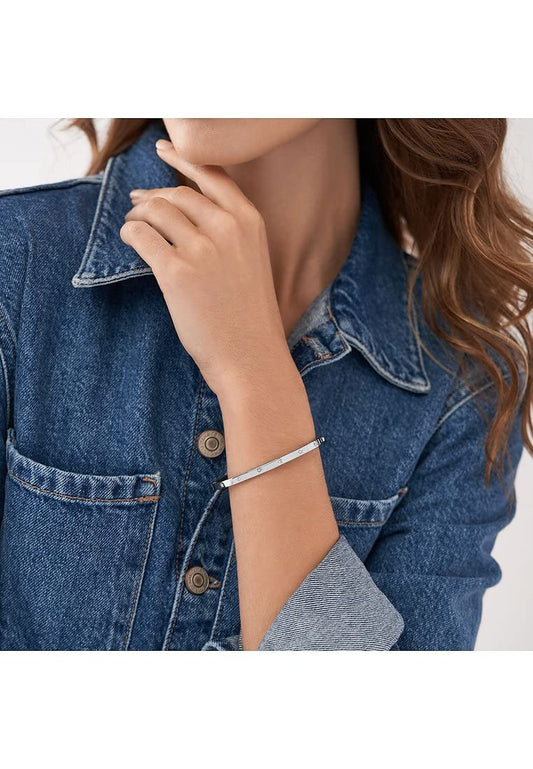 Fossil Sadie Damenarmband aus Edelstahl mit Druckknopfverschluss, Silberfarben