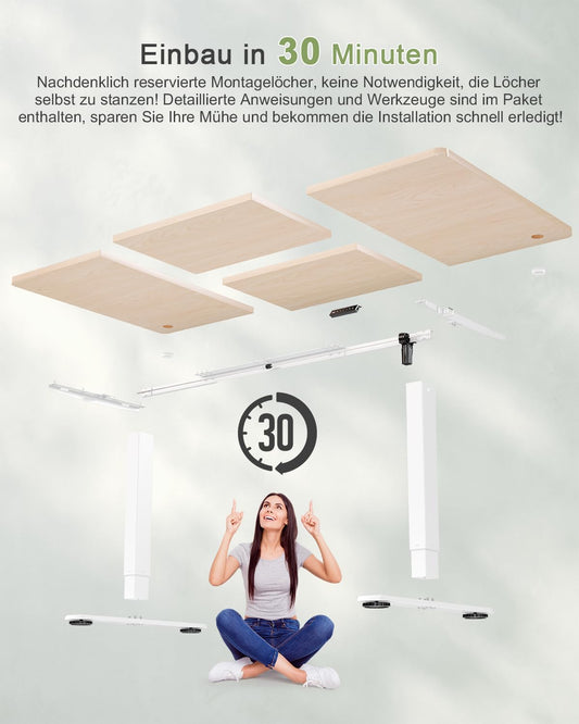 JUMMICO Elektrisch Höhenverstellbarer Schreibtisch 180 × 80 cm – Beige, mit USB & Memory