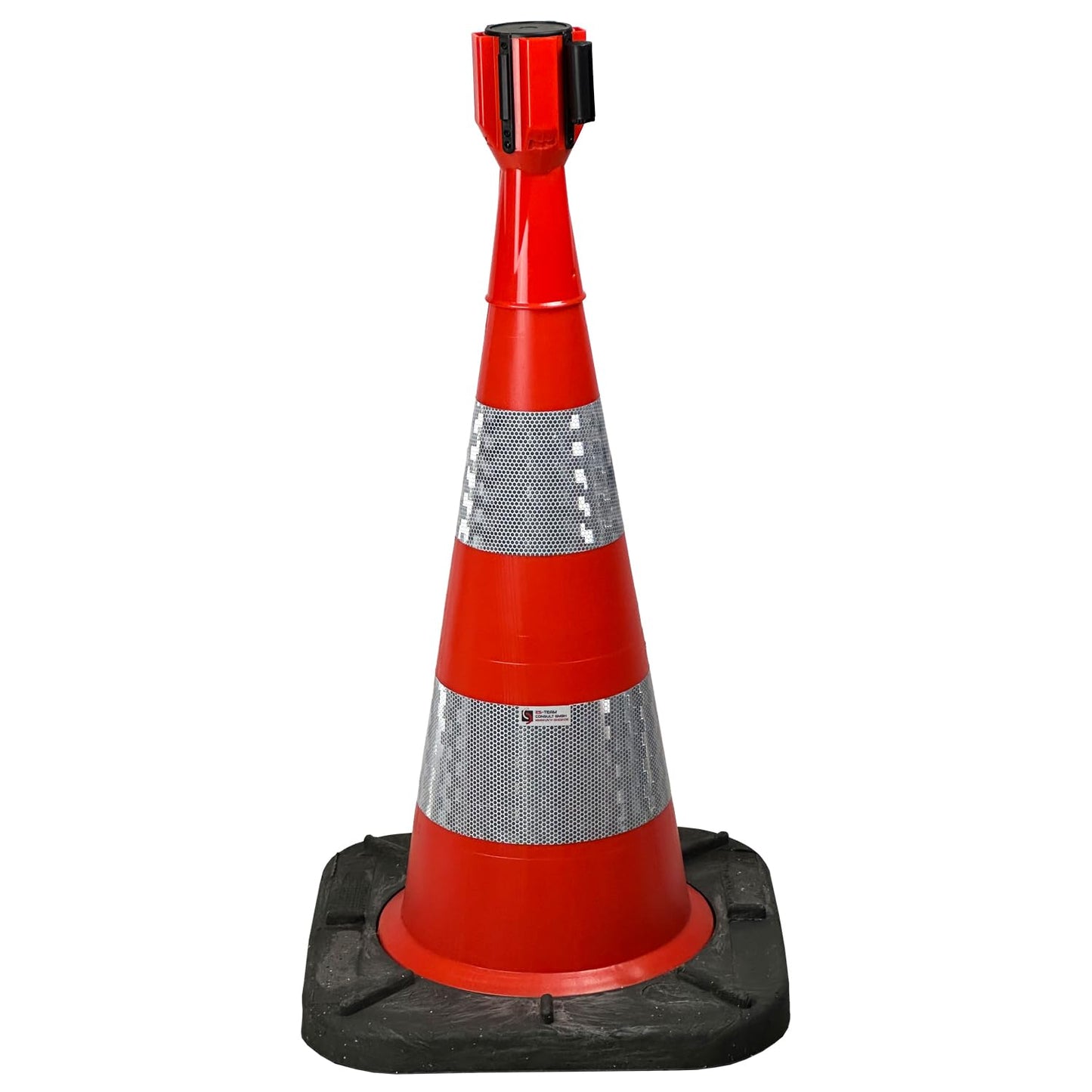 Absperrband, Absperrgurt für Pylonen bis 5 Meter ausziehbar UvV-Conny Kegelaufsatz - Erhältlich in den Farben gelb und rot (Rot mit 5 Meter Gurtband + 1 x 75cm Bigfoot Kegel)