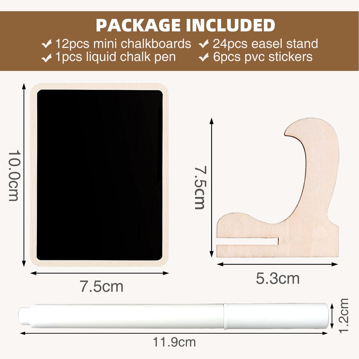 JEFURE Kreidetafel Klein mit Ständer 12 Stück, Kleine Tafel zum Buffetschilder, Preisschilder Aufsteller, Tischkärtchen, Tafel zum Beschriften, Platzkarten Hochzeit, mit Kreidemarker
