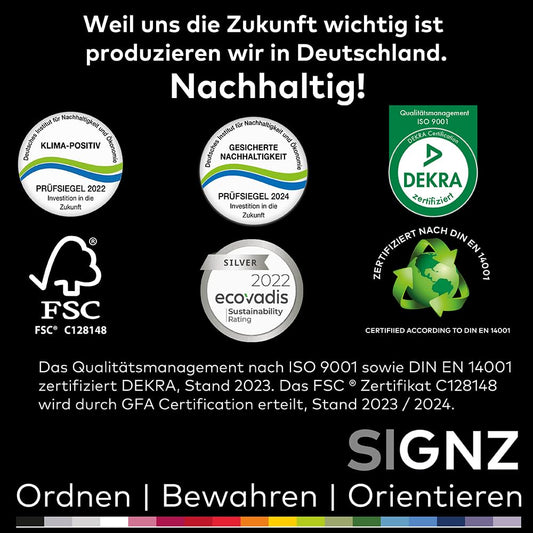 SIGNZ Schnellhefter DIN A4 aus Karton, 15 Stück, gefaltet, farblich sortiert, CO2-neutral hergestellt, made in Germany