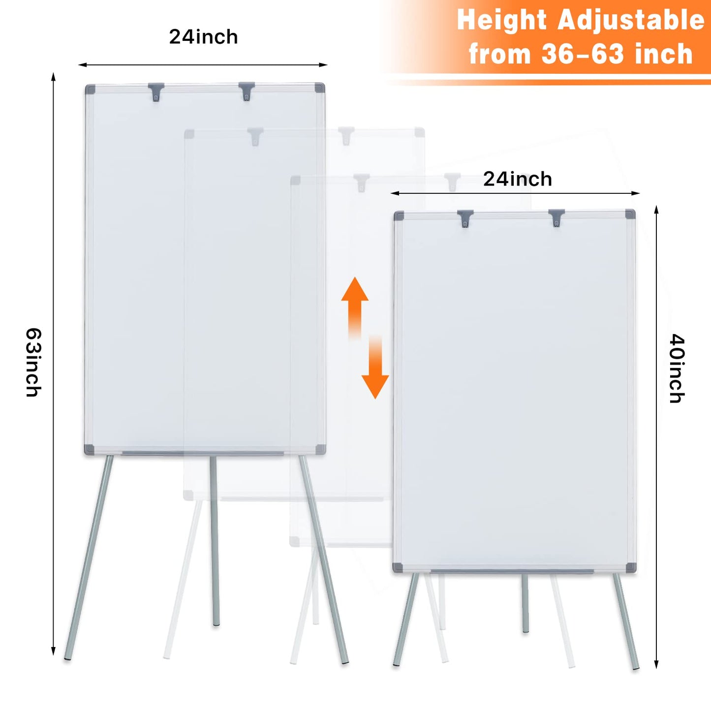 MAKELLO Flipchart 90x60cm, Whiteboard mit Ständer, Höhenverstellbar, Trocken Abwischbar, Tragbare, Magnetische, Flipcharts für Büro