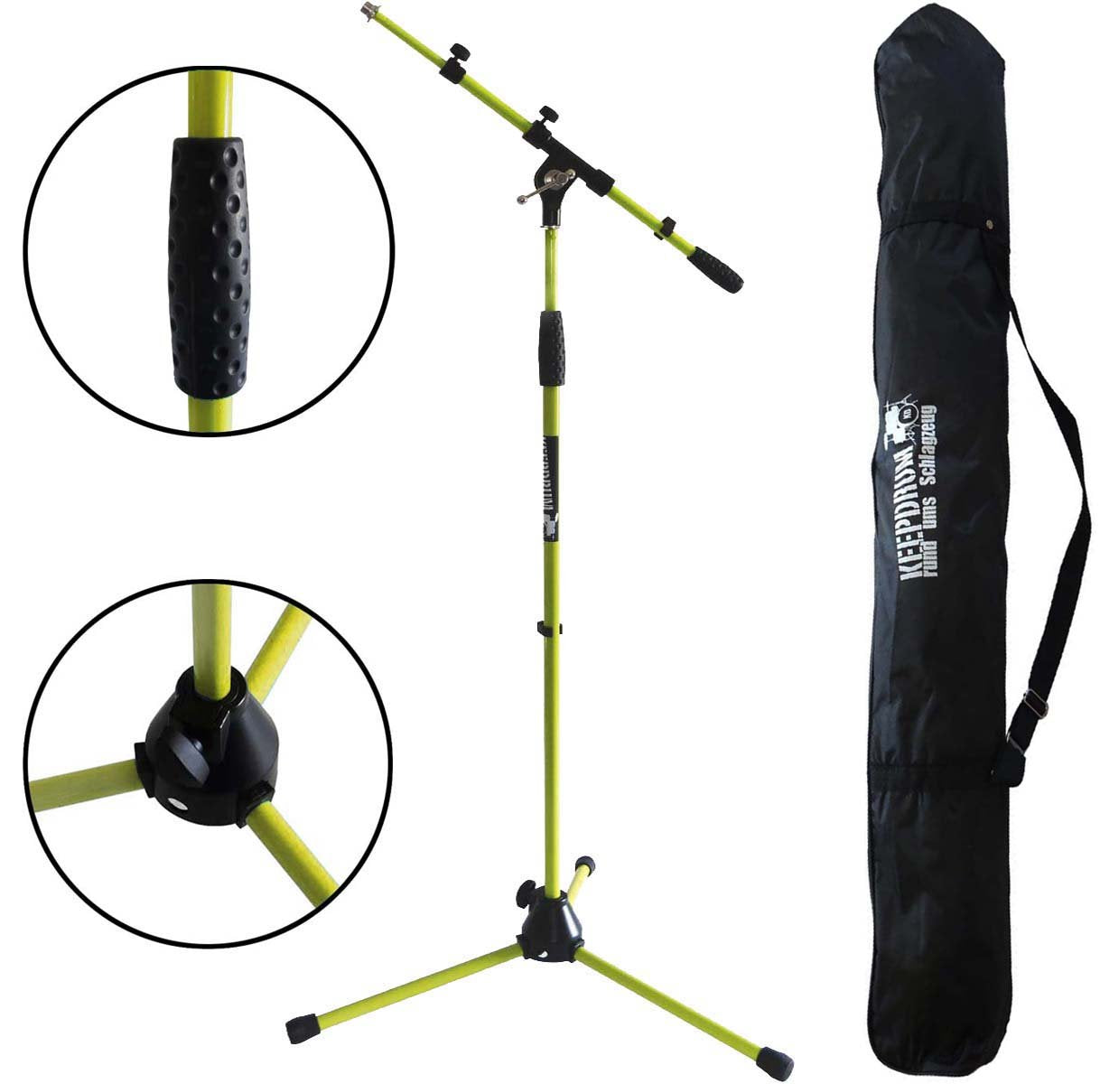 keepdrum MS106 Mikrofonständer Mikrofonstativ mit Galgen u. Metall-Sockel + Tragetasche SB-03 (Gelb)