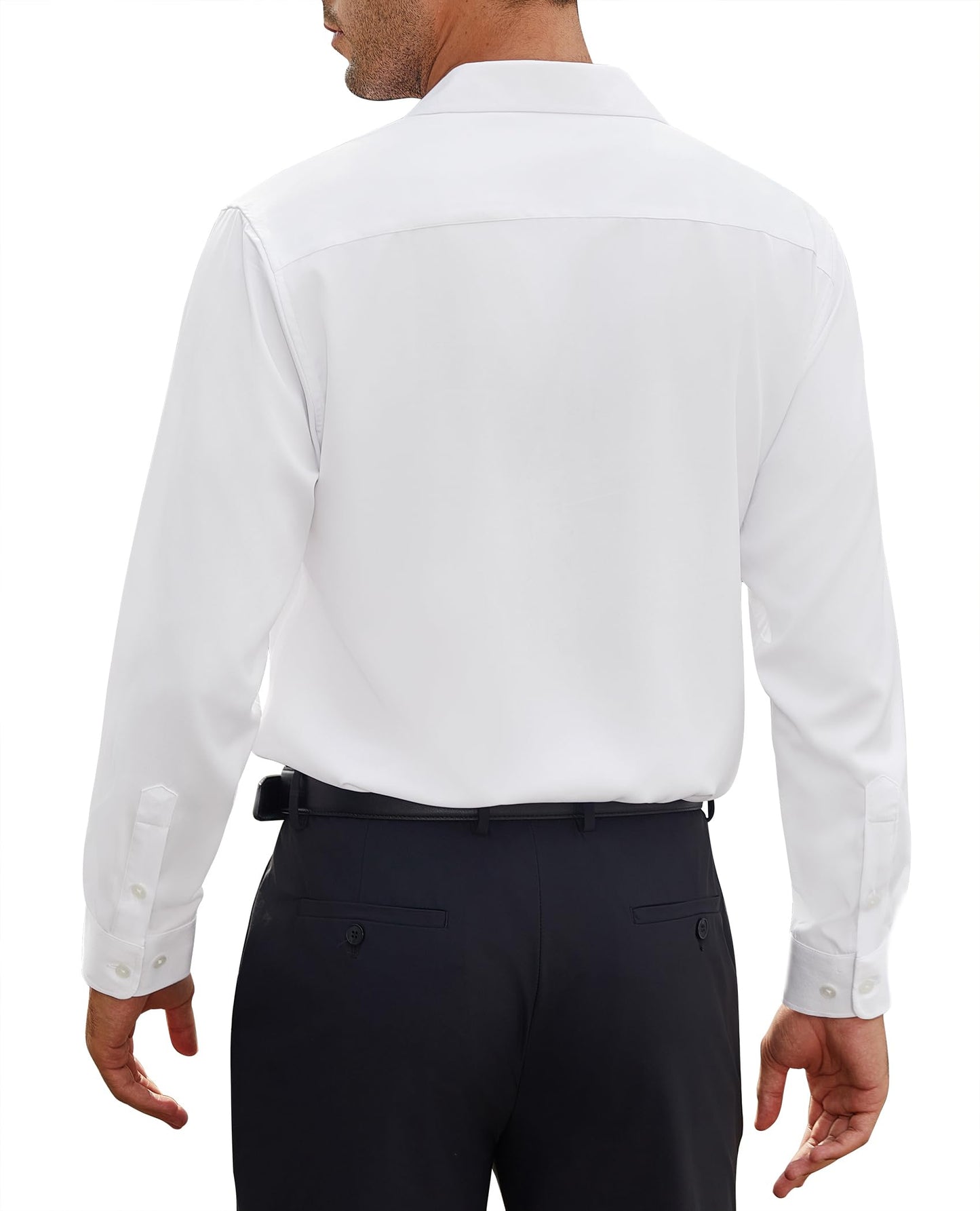 siliteelon Herren Hemd Langarm Weißes Bügelfrei Hemden Weiss Matt Stretch Oberhemd für Männer Weiß Regular Fit Anzug Business Herrenhemd für mit Tasche Büro Arbeit Hochzeit