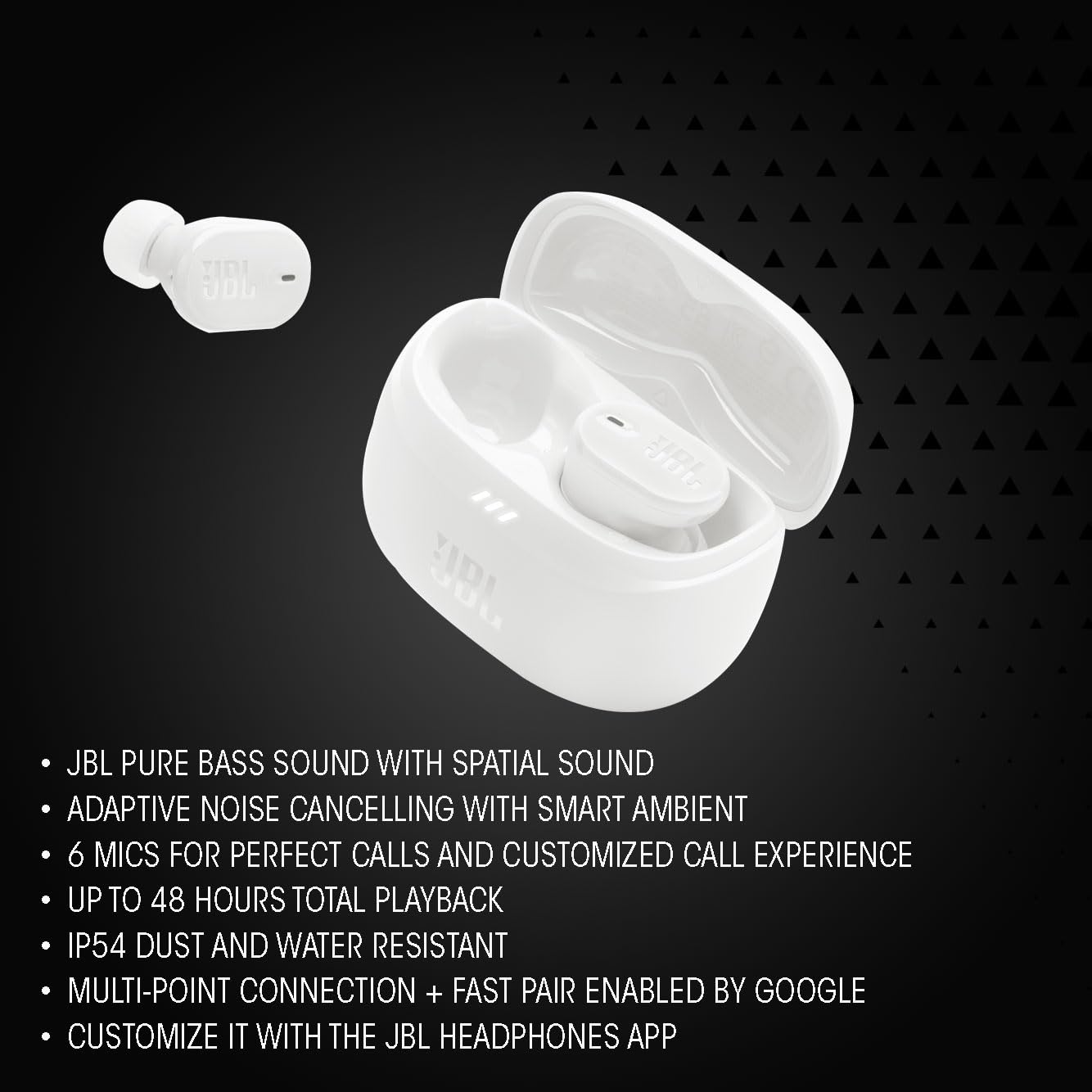 JBL Tune Buds 2, Kabellose Bluetooth-In-Ear-Ohrhörer mit Noise-Cancelling, 48 h Wiedergabezeit, IP54 wasser - und staubgeschützt, Multipoint-Verbindung, Ergonomisches Design, Schwarz