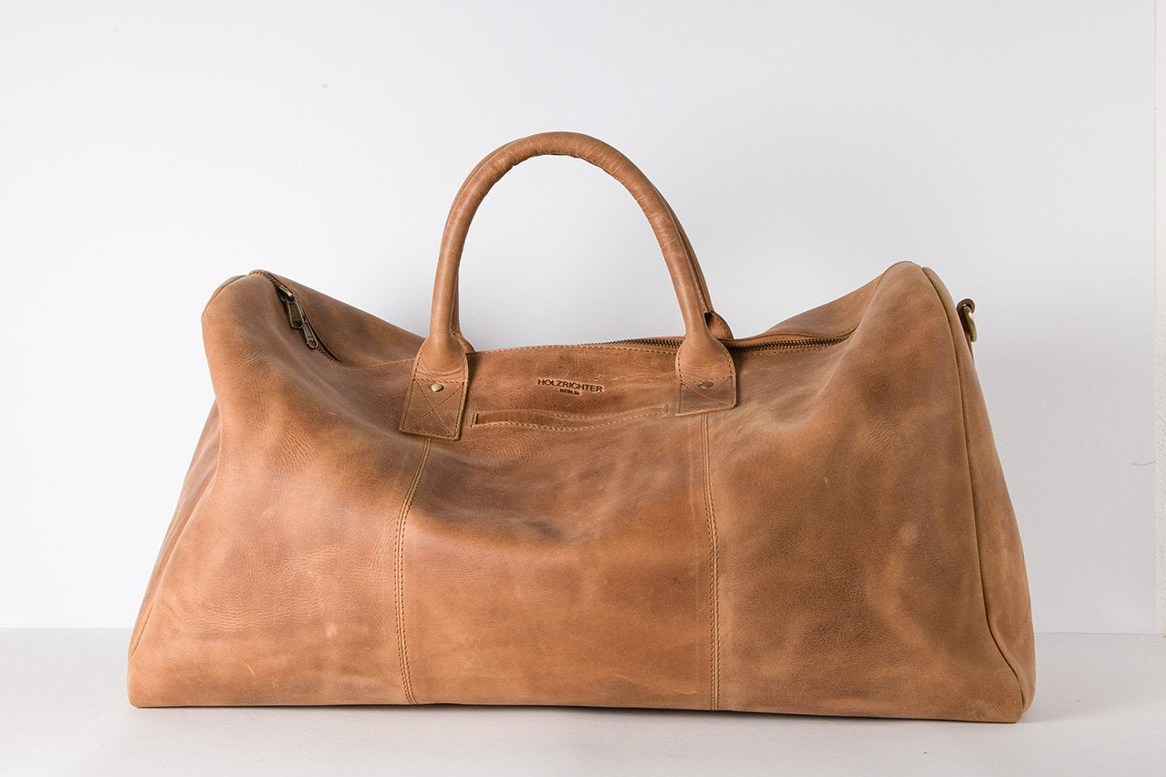 HOLZRICHTER Berlin No 13-1 (L) - Premium Weekender Reisetasche, Sporttasche und Handgepäck aus Leder - Camel-braun