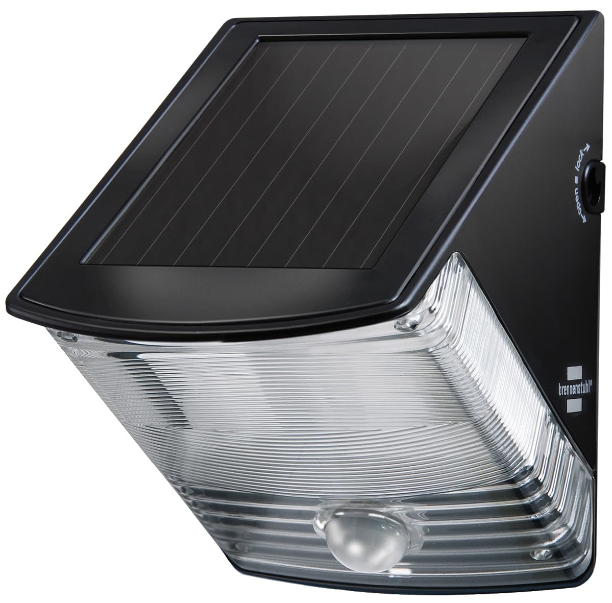 Brennenstuhl LED Solarlampe mit Bewegungsmelder/Außenleuchte mit integriertem Solarpanel und Infrarot Bewegungssensor (LED Strahler IP44, inklusive 3 aufladbarer und austauschbarer Akkus) schwarz