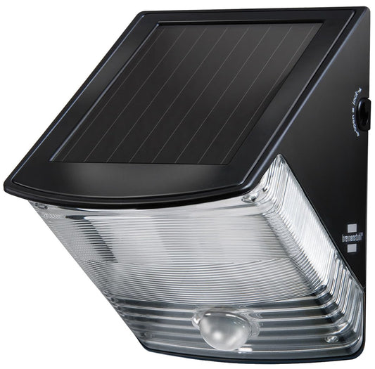 Brennenstuhl LED Solarlampe mit Bewegungsmelder/Außenleuchte mit integriertem Solarpanel und Infrarot Bewegungssensor (LED Strahler IP44, inklusive 3 aufladbarer und austauschbarer Akkus) schwarz