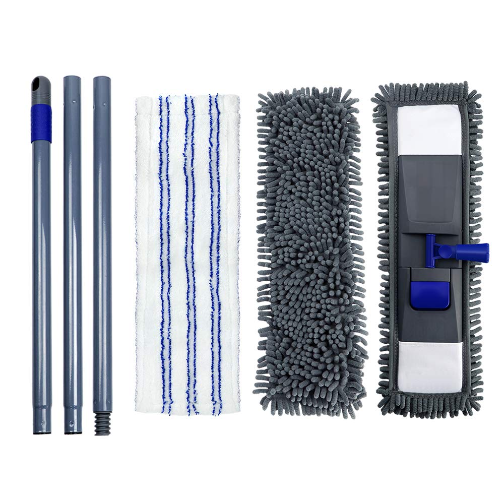 Masthome Flach Bodenwischer Set, 128 cm Chenille Flach Wischmopp mit 4 Wischpads, Wischer Set für Schnelle Reinigung Bodenreinigung, Send Scraping Dust Tool - Blau