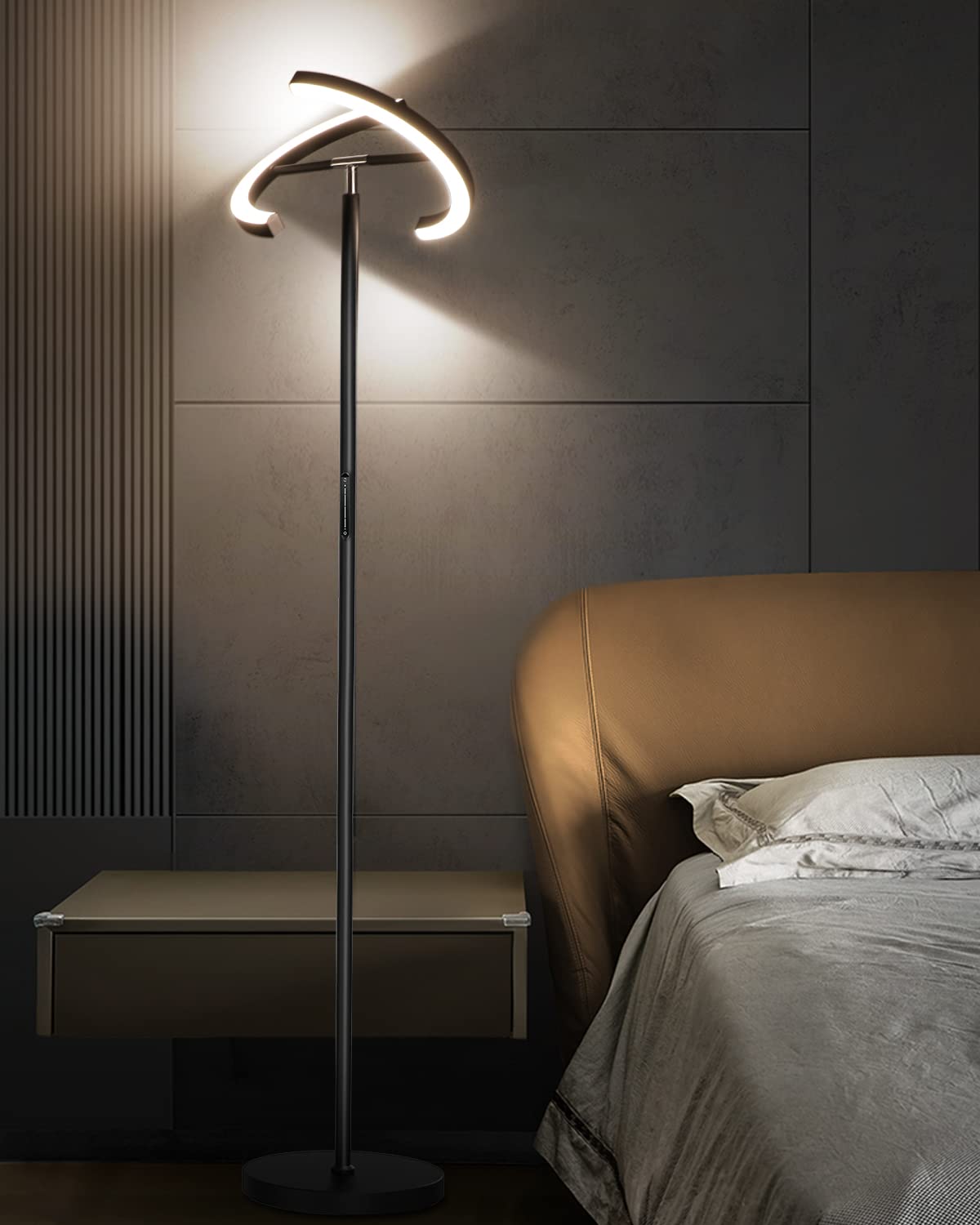 SIBRILLE Stehlampe LED Dimmbar, Schwarz Stehlampen Stehleuchte 20W Modern Deckenfluter mit Fernbedienung 1300LM Warmweiß Kaltweiß Leselampe, Touch Stehleuchte für Büro Wohnzimmer Schlafzimmer Hotel