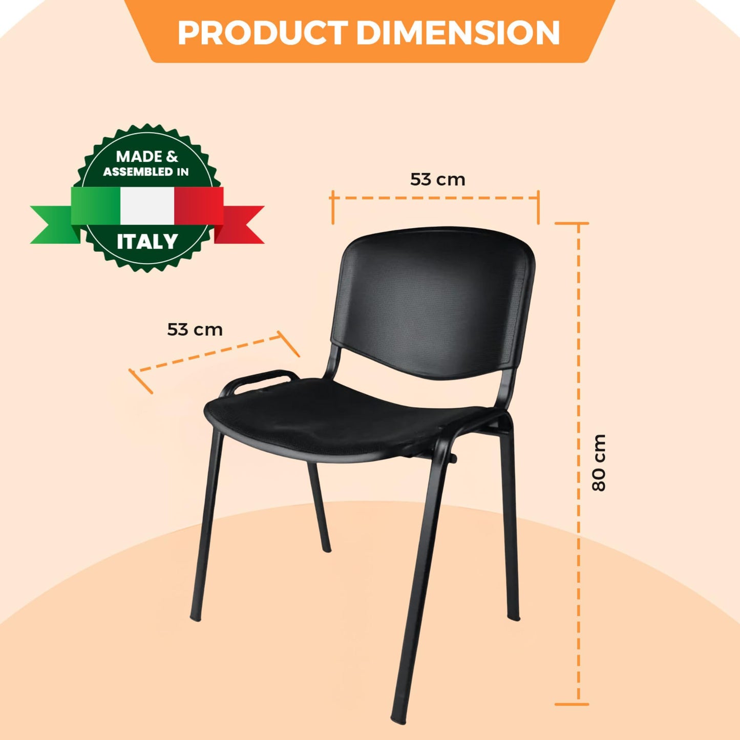 Topsit Büro & More 4er Set Besucherstühle, stapelbarer Konferenzstuhl, mit Sitz und Rückenlehne aus Kunststoff. (Schwarz)
