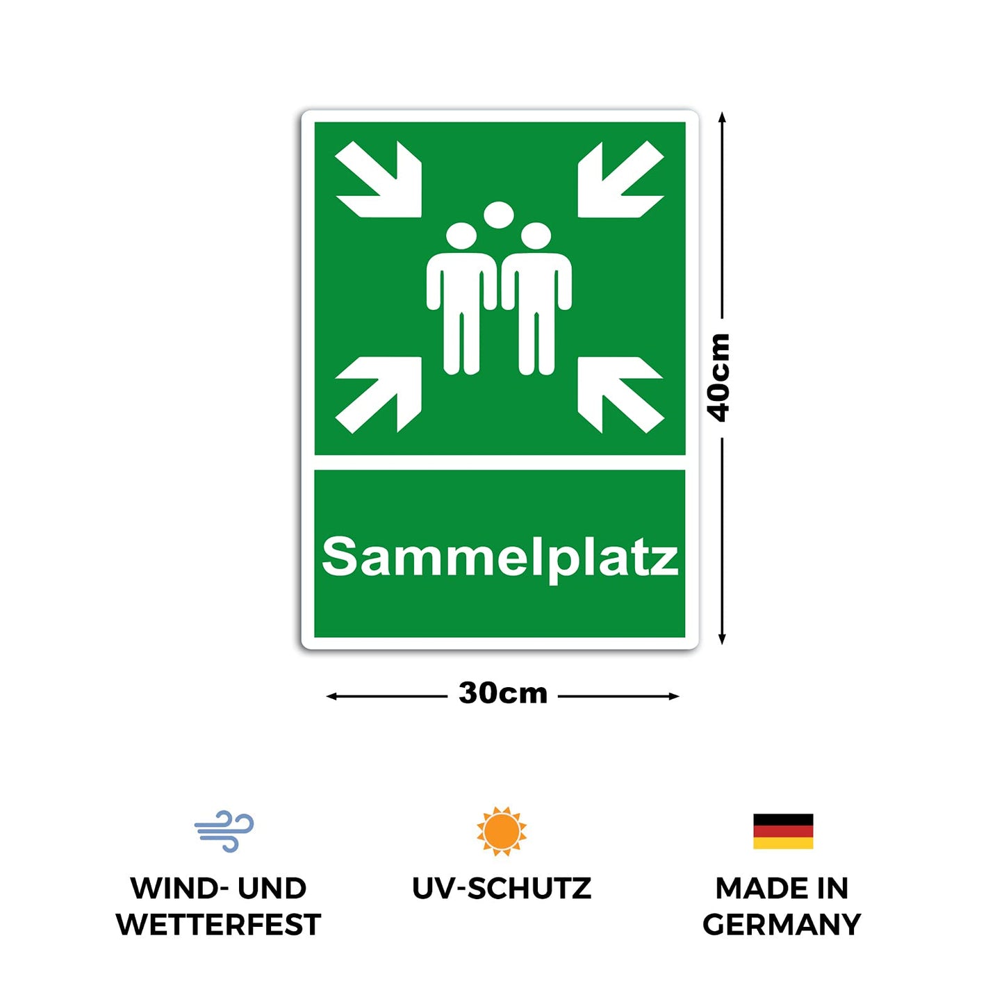 XXL Sammelplatz Schild 30 x 40 cm aus stabiler PVC Hartschaumplatte 5 mm Sammelstelle Sammelpunkt mit UV-Schutz von STROBO