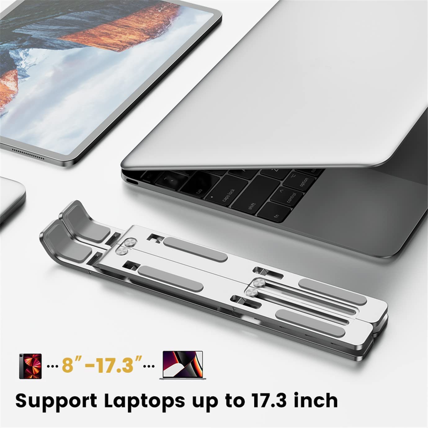 AiTodos® Laptop Ständer, Aluminiumlegierung, Laptop Ständer 6 Gänge Anpassen, Leicht, rutschfest, Faltbarer Tragbarer, Laptopständer - Einfache Wärmeableitung
