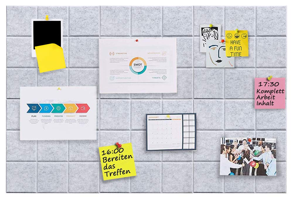 Uoisaiko Große Filz Pinnwand Selbstklebend mit 30 Pinnnadeln, 6 Stück 30x30cm Filzboard Memotafeln Memo Boards Bulletin Board Wanddekoration für Büro Küche, Fotos Memos