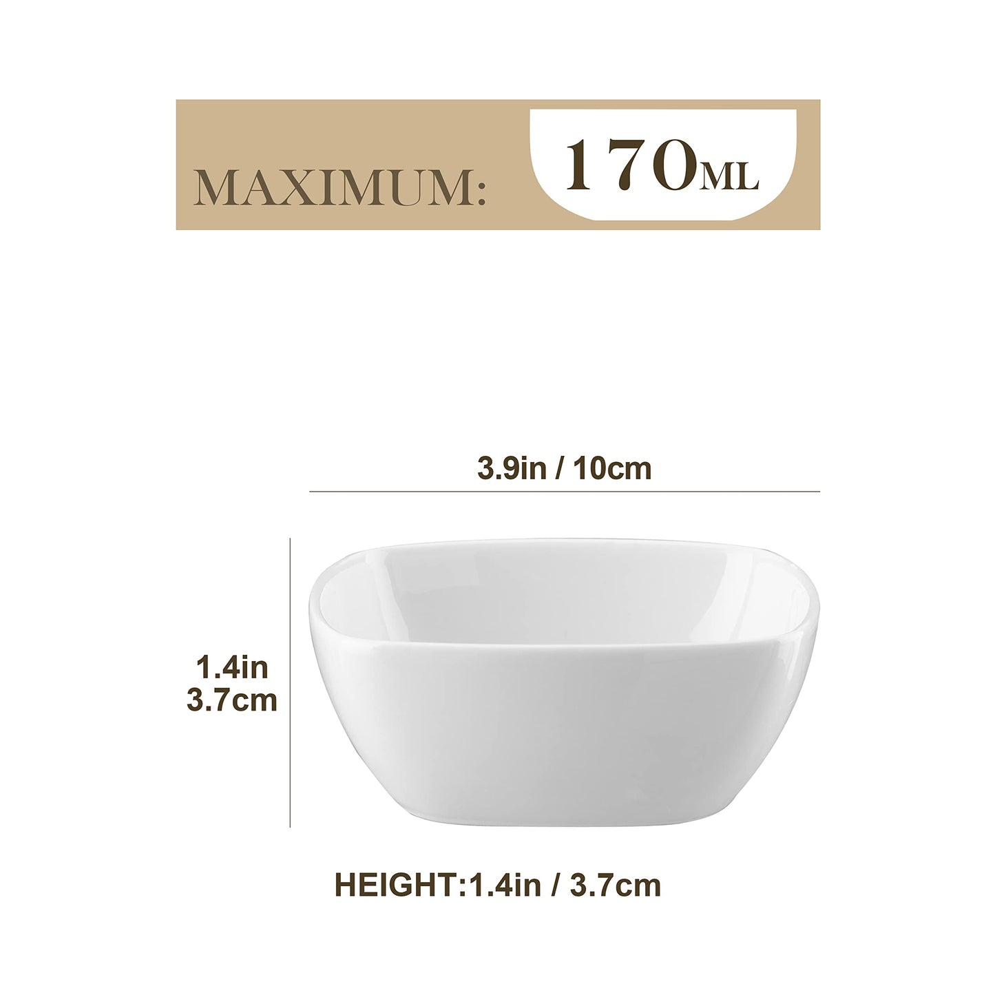 MALACASA, Serie Ramekin.Dish, 12 tlg. Porzellan Weiß Dessert Schalen, kleine Servierschalen, für Soße, Dipping, Souffle, Pudding, Backofen sicher - Platz 4"/10cm/170ml