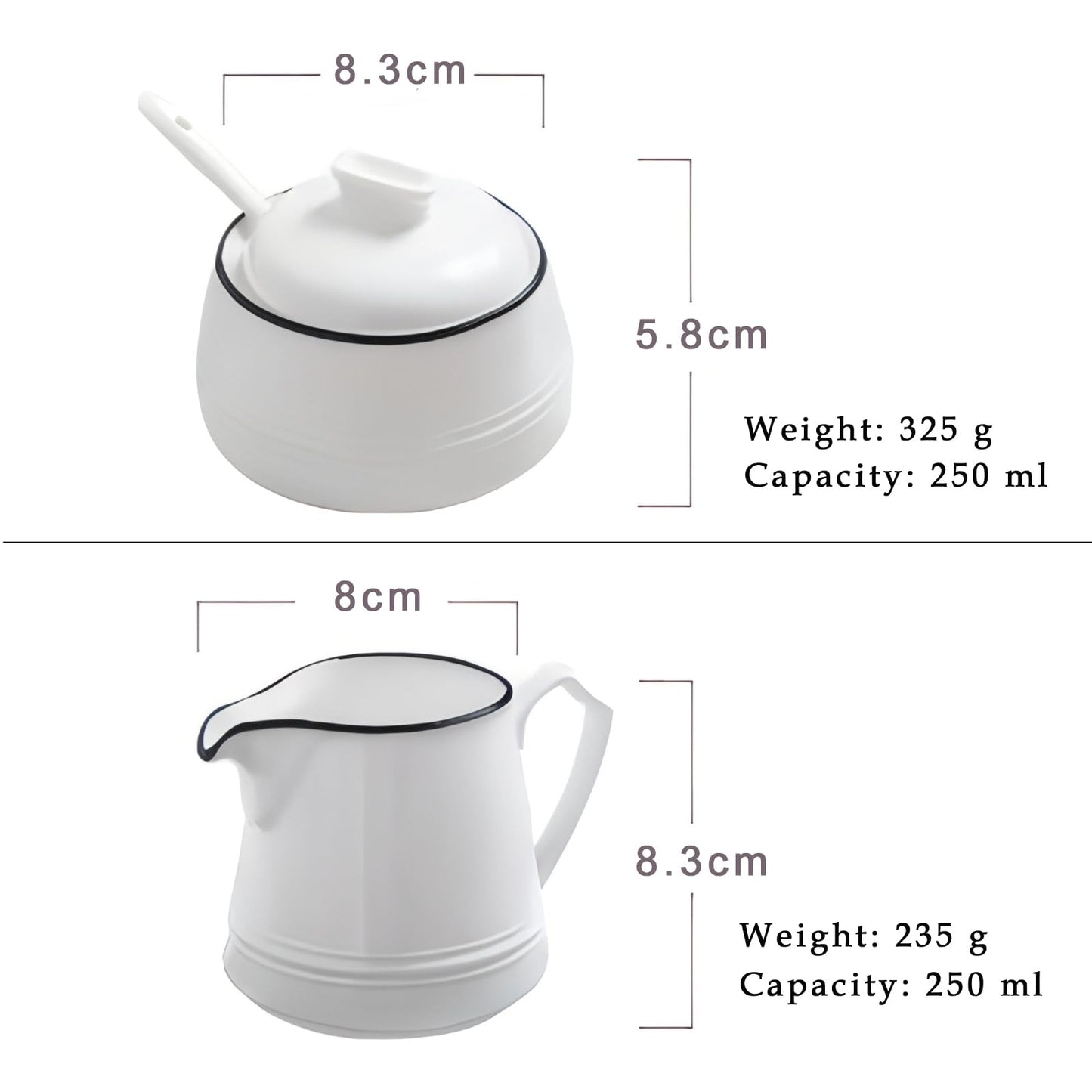 Winlauyet Porzellan Milch- und Zuckersets 3 in 1, elegant gestaltetes Keramik Kaffeeservice für täglichen Gebrauch, inklusive Sahnegießer und Zuckerdose, mikrowellen- und spülmaschinengeeignet