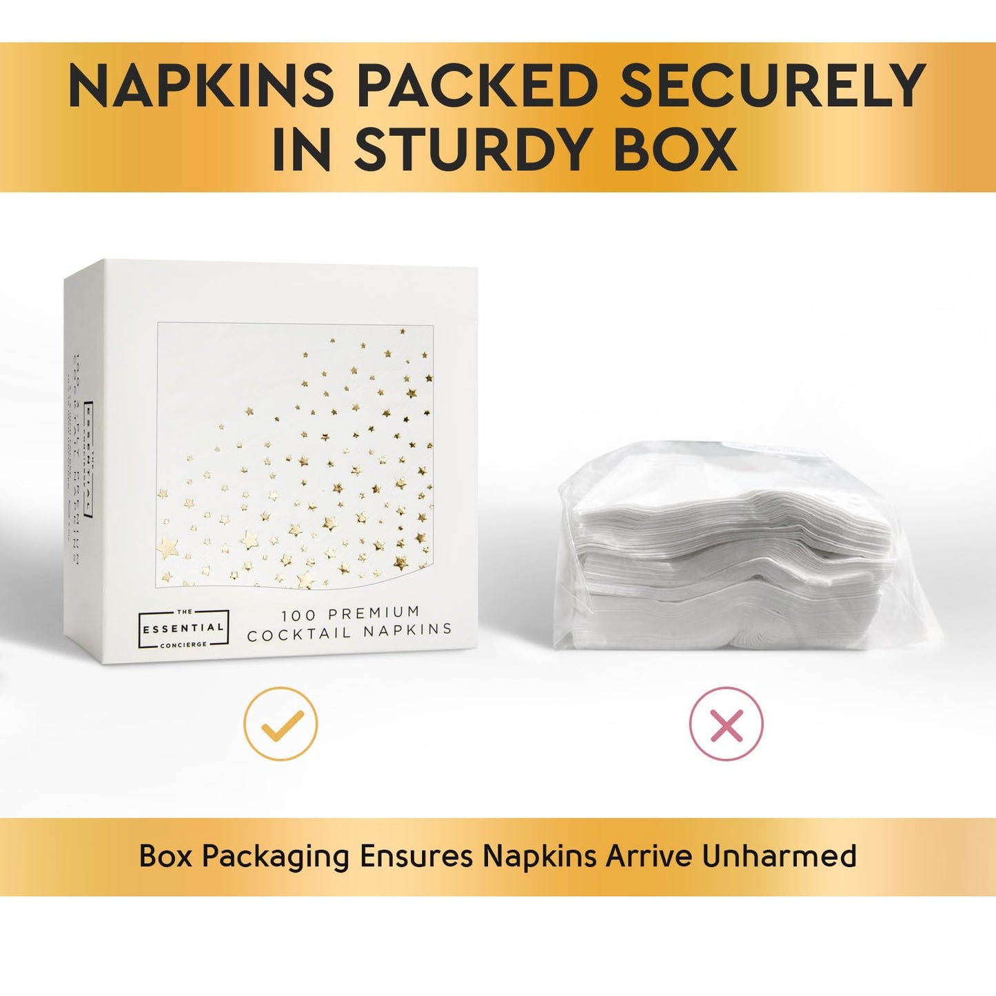 Stilvolle 16,5 x 16,5 cm goldene Servietten, 100 Stück weiße und goldene Lunch-Servietten, verleihen Sie Ihrer Veranstaltung Glanz mit Partyservietten, 3-lagige goldene Papierservietten,