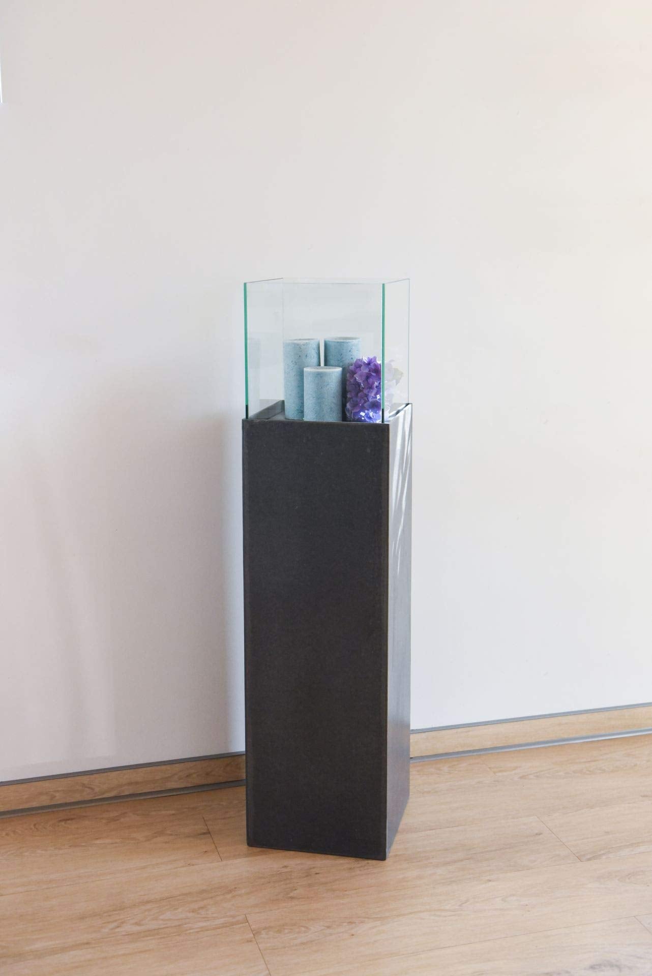 VIVANNO Windlicht-Säule 100 cm Kerzenständer in Beton-Optik Anthrazit, Deko Laterne mit Glas-Einsatz