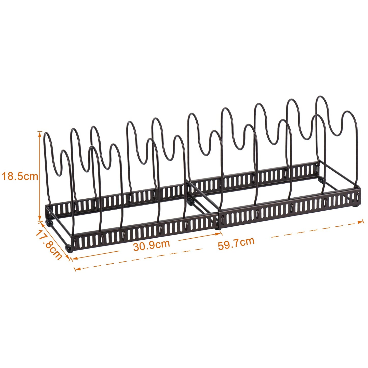 Toplife Verstellbarer Topfhalter, Aufbewahrung, Deckel, Topf mit 10 Fächern, Halterung aus Metall, Aufbewahrung für Küche, für Deckel, Pfannen, Organizer für Töpfe – Braun